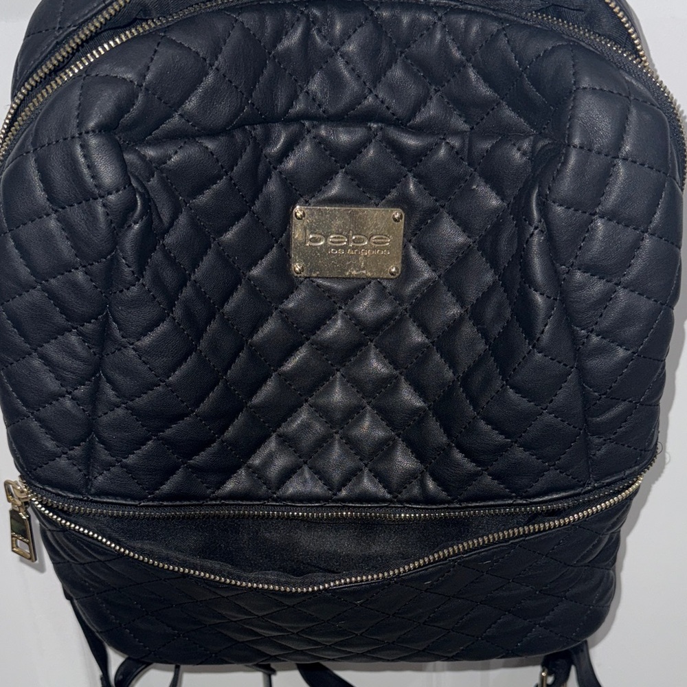 bebe Black Quilted Backpack with Gold Details - Picture 4 of 4